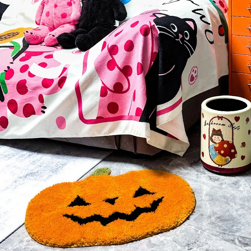 Living Room Carpet Soft Comfortable Faux Cashmere Floor Mat Cute Ghost Pattern Rug Halloween Style Carpets Home Decoration Mats