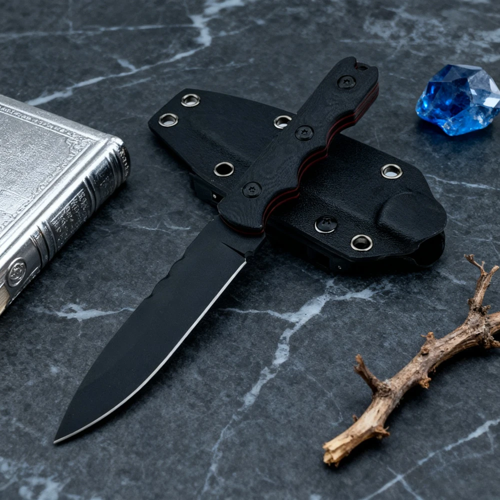 

Portable Outdoor Hiking Multi-functional Fixed Blade Knife with K Sheath EDC Durable Survival Self-defense Emergency Rescue Tool