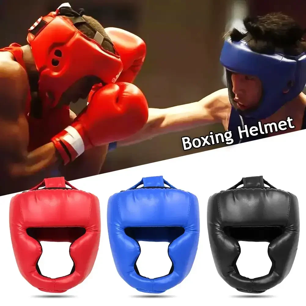 Casco de boxeo de cuero para adultos y niños, protector de cabeza para Karate, Muay Thai, Sanda, artes, Taekwondo, novedad