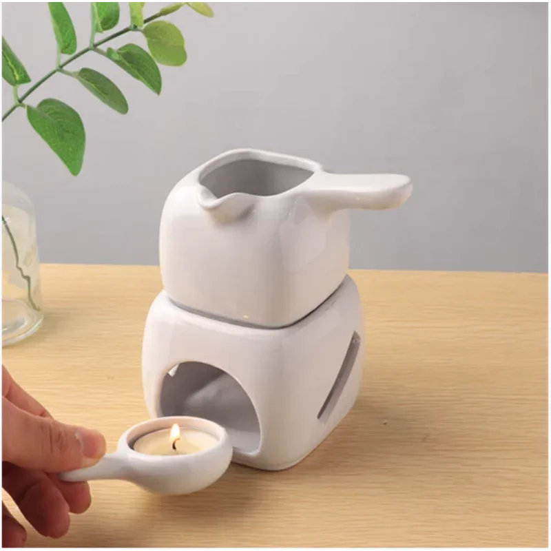 Ceramic Square with Handle Separation Large Capacity Aromatherapy Stove Lamp Club SPA Essential Oil Massage Heater Candle Holder