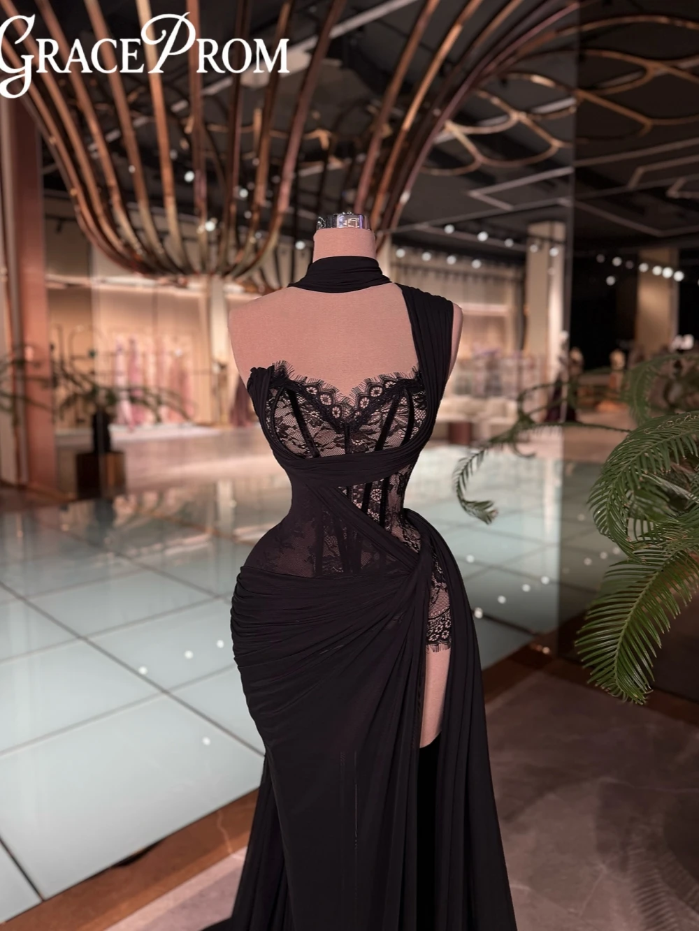 الدانتيل الأسود الشيفون حورية البحر فستان سهرة طويل رشيقة كتف واحد حفل زفاف ثوب مخصص فساتين حفلة موسيقية مذهلة #4