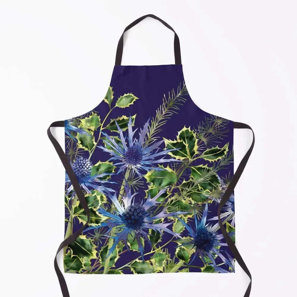 Sea Holly, Holly & Pine Needles Apron Chef jacket men home women Christmas gift restaurant accessories Apron