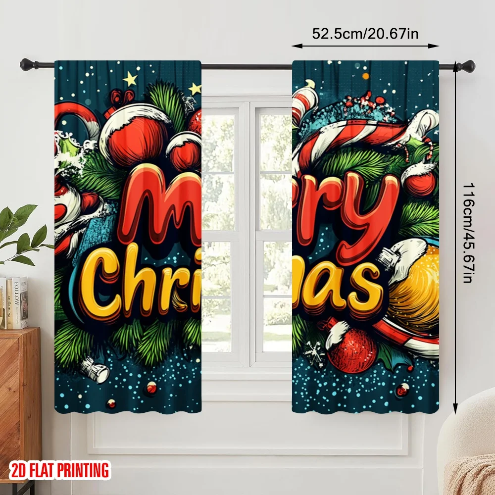 2 قطعة ، 2D طائرة الطباعة الستار النسيج عيد الميلاد الصنوبر الحلي الرجعية تنوعا النسيج (بدون قضيب) احتفالية مثالية للدراسة ،