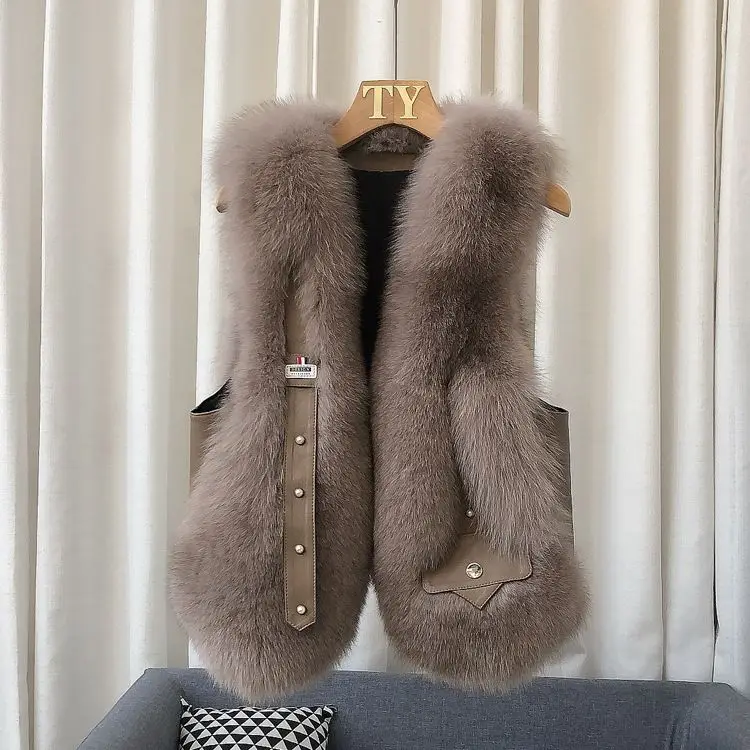 Autumn and winter Hong Kong style fashionable new high-end imported imitation fox fur vest short vest