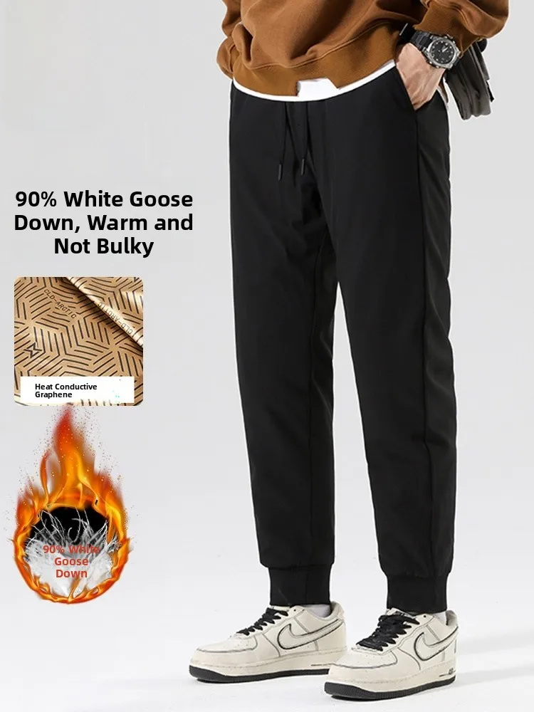 

Men's down Trousers Winter Thiened Goose down Long Pants Outdoor Wearable Warm Youth Casual Faion Pure Color