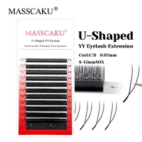 Recién llegado, extensiones de pestañas YY en forma de U, pestañas negras mate hechas a mano de todos los tamaños, pestañas naturales de injerto fácil de MASSCAKU