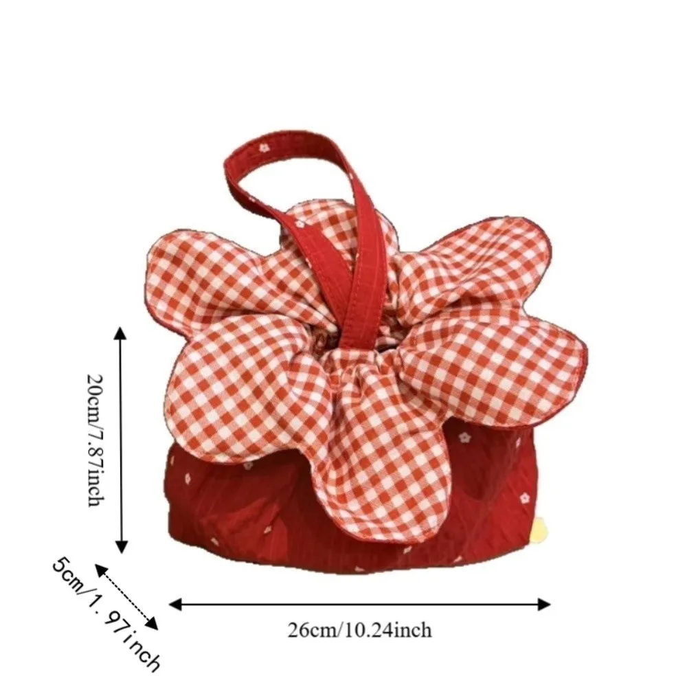 Sweet Flower Drawstring Handbag Cute Plaid Double-Sided Phone Pouch Large Capacity Flower Pattern Clutch Purse Commute Travel view 6