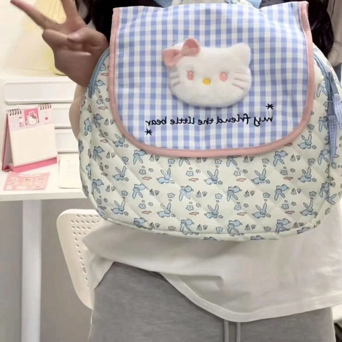 Xiuya Casual Backpacks for Women Plaid Hello Kitty Sweet Small Y2k Fashion Backpacks Vintage Japanese Style Female Aesthetic Bag