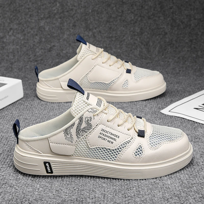 Large Size Half Shoes For Men Mules Closed Toe Board Shoes Slides Slip On Flats Backless Loafers Slipper Semi-Drag Casual Shoes