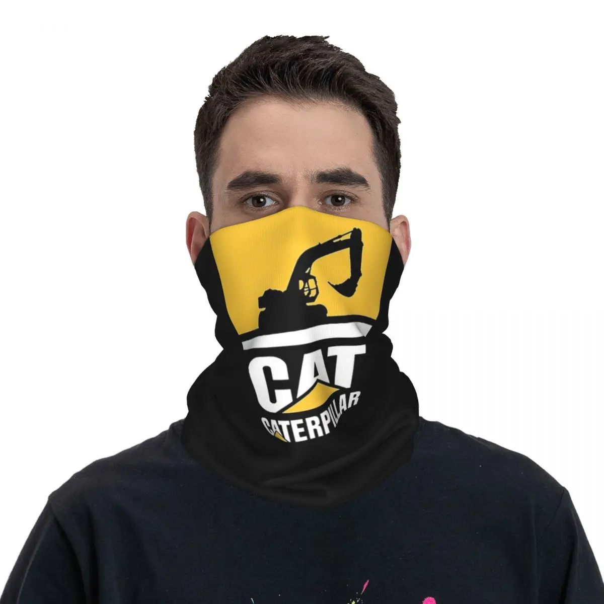 Bandana de logotipo Cat-Caterpillar para homens e mulheres, capa de pescoço, lenço facial impresso, máscara facial multifuncional, caminhadas e pesca, à prova de vento, adulto