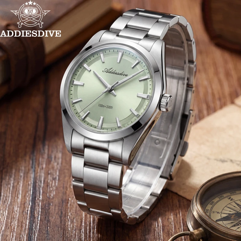 ADDIESDIVE Hot Selling Men's Quartz Watch K1 Mineral Glass 36mm 100m Waterproof Watch VH31 Movement Stainless Steel Luxury Watch