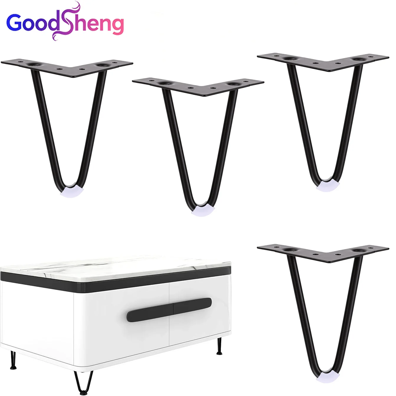 Set of 4 Metal Furniture Legs with Floor Protectors， Nightstand Coffee Table Bench Desk Home Heavy Duty Support  Table Legs