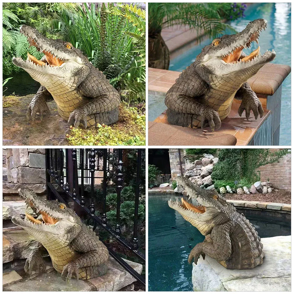 

1pcs Crocodile Head Ornaments Realistic Pond Animals Decor Pool Statue Resin Crafts Outdoor Display Garden Modeling Figurine
