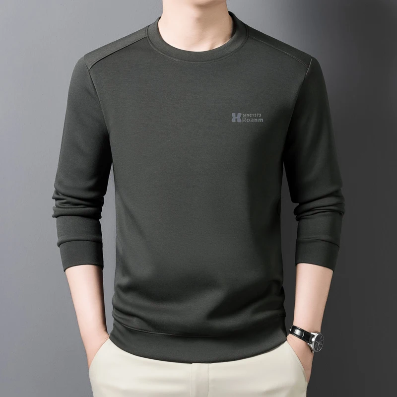 سويت شيرت برقبة دائرية وأكمام طويلة، قميص حريري بلون سادة للخريف والشتاء، قميص أساسي عصري للخريف #5