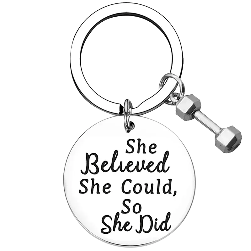 New Bodybuilding Inspirational Gift Fitness Keychain She Believed She Could So She Did Key Rings Gym Jewelry Gift