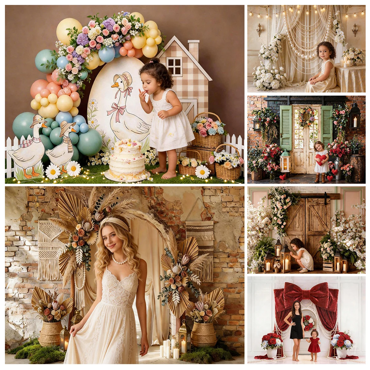 Whimsical Farmhouse Backgrounds for Baby Kids Photobooth Props  A Silly Goose Backdrop Vintage Cottage Floral Cake Smash Party