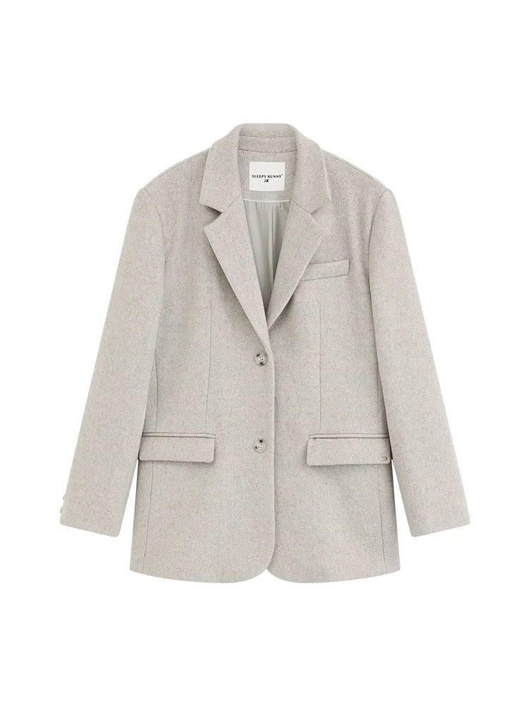 Elegant Wool Blend Blazer Coat for Women Autumn Winter Lapel Long Sleeve Jacket Loose Casual Office Wear Warm Vintage Outerwear