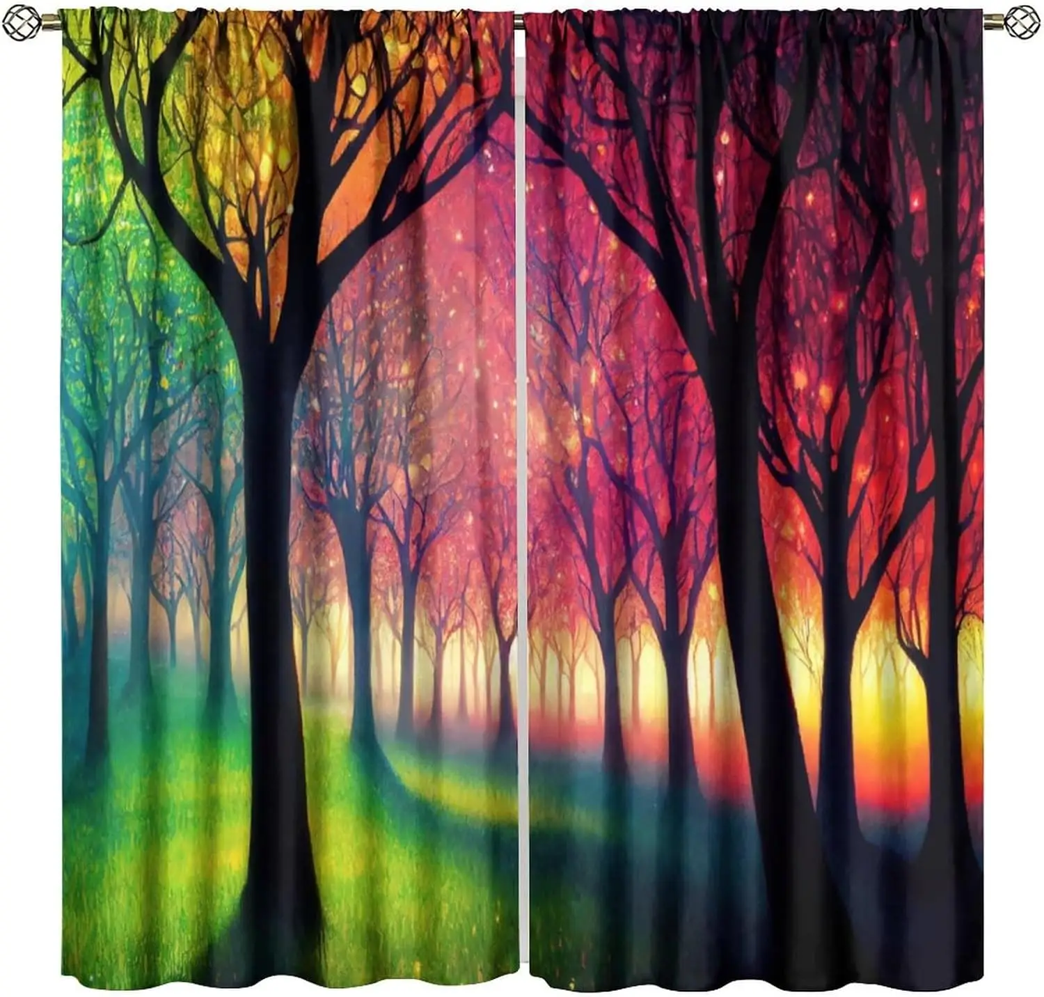 Colorful Fantasy Forest Blackout Curtain,Enchanted Forest Full of Vivid Colors Style Print for Home Kitchen Restaurant 2Panel