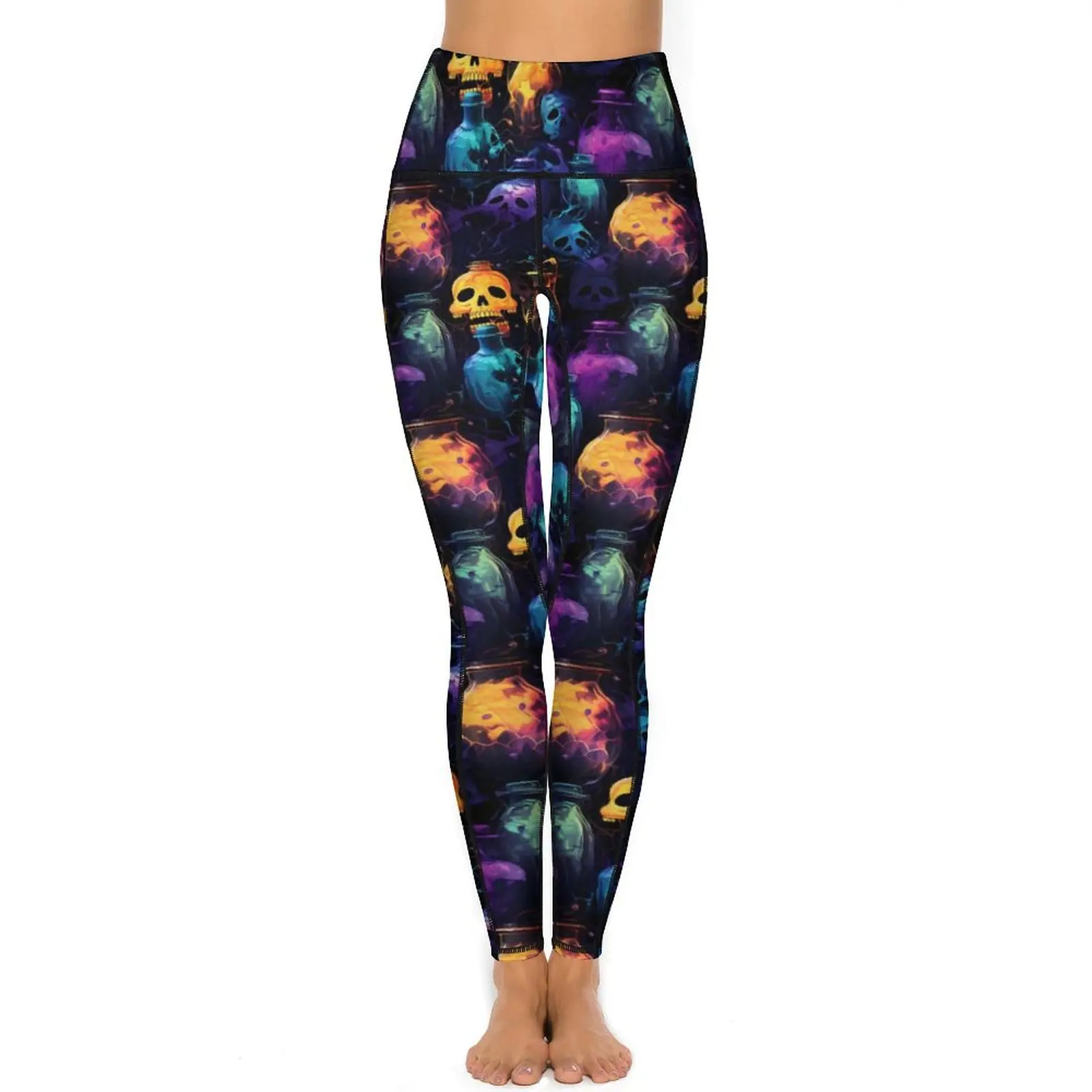 Halloween Orange Purple Yoga Pants Sexy Spooky Skull Design Leggings Push Up Fitness Leggins Women Sweet Elastic Sport Legging