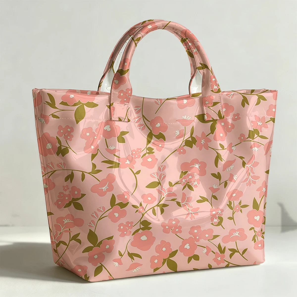 Willow Cherry Vine PVC Tote Bag Waterproof Transparent Jelly Bag Beach Bag Tote Pouch Bow Handbags Storage Bag