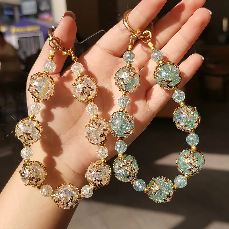 

For Short Phone Lanyard Wrist Dreamy Starry Sky Crystal Bead Bracelet For women Ins Exquisite Handmade Fashion Little Fragrance