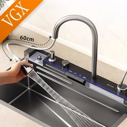 VGX Aanrecht Nano Grote Enkele Multifunctionele Digitale Display Spoelbak Keuken Gourmet Kraan Cup Washer Roestvrij staal 304 Spoelbak