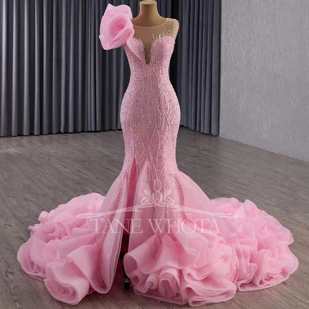 

Luxury O-Neck Sleeveless Evening Dress Lace-Up Back Sequins Crystal Sheath Pink Prom Gown Customized Fit 2025