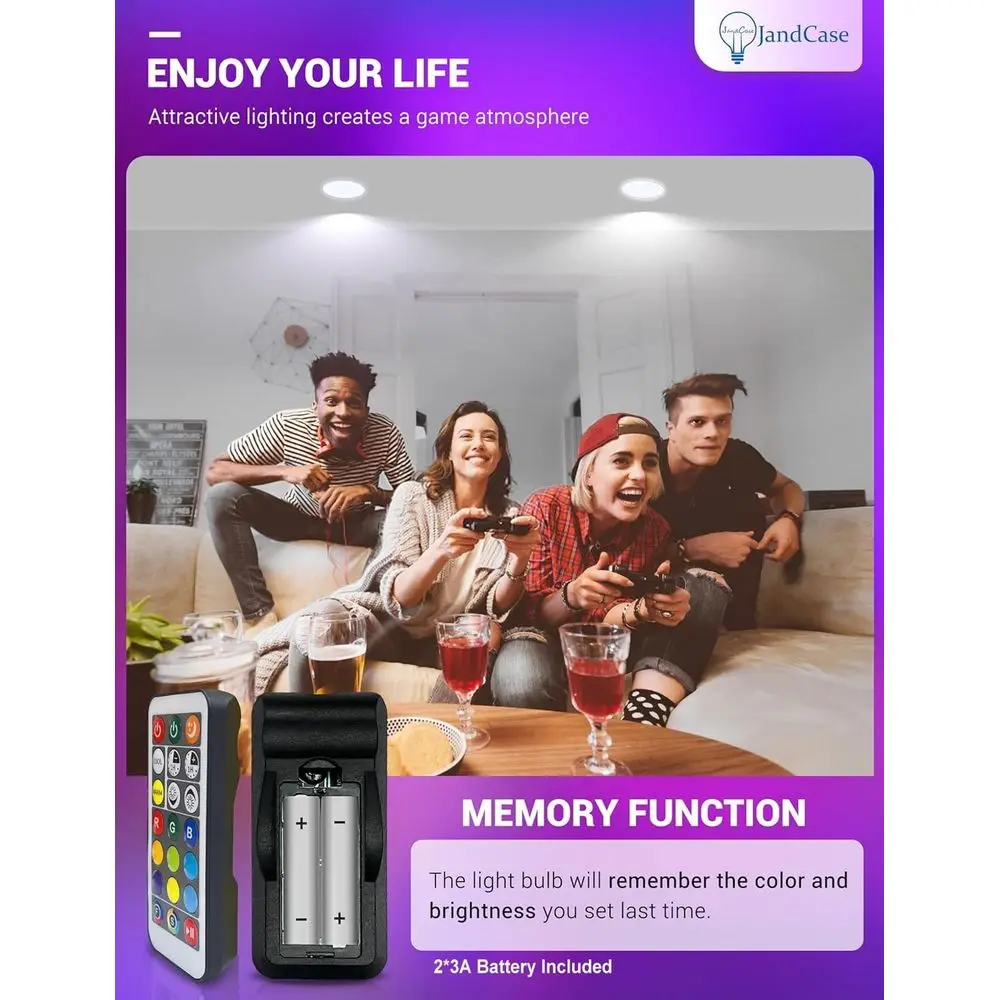 6-Pack 12W RGB+Warm+Cool White LED Recessed Lights, 1050lm, Dimmable, Remote Control Included, E26 Base for Ceiling