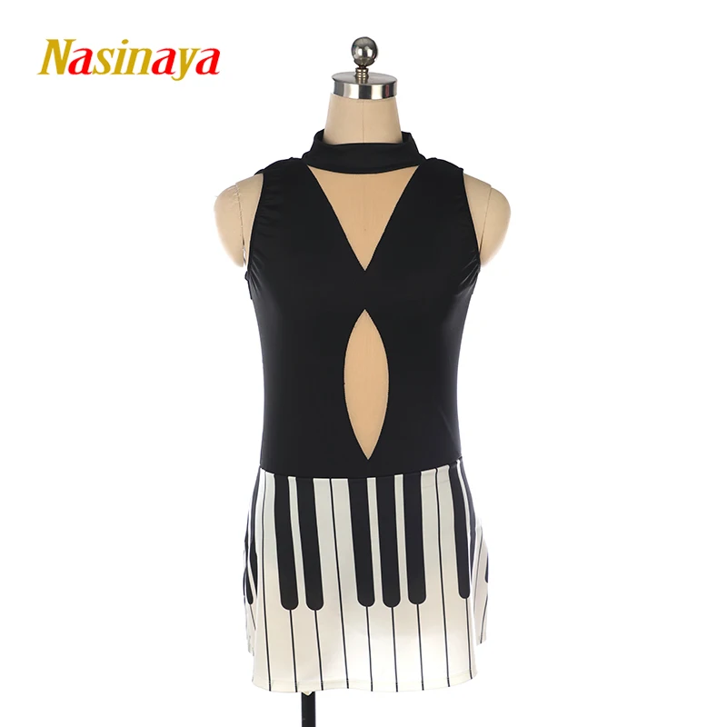 Figure skating costume performance costume cosuit women competition grading dress black and white piano key print