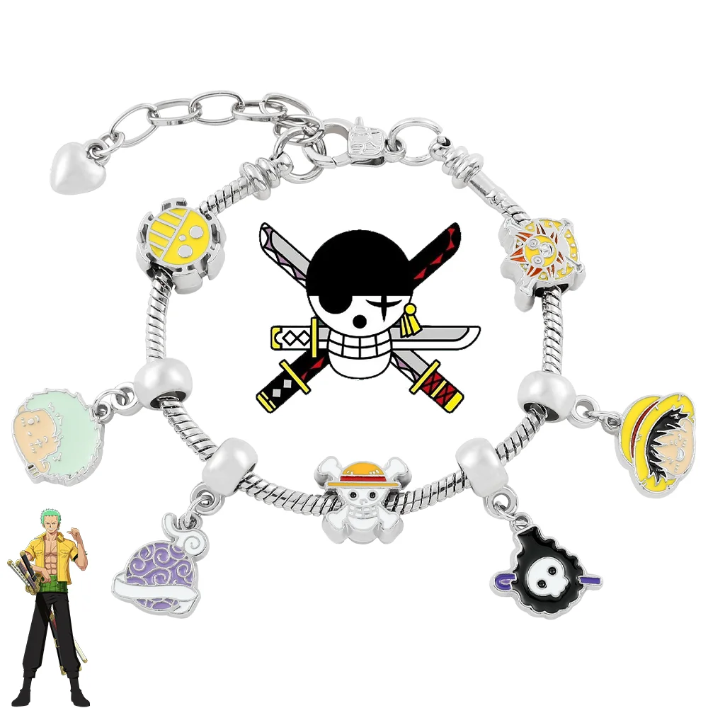 

Anime One Piece Bracelet Cartoon Figure Monkey D. Luffy Roronoa Zoro Metal Badge DIY Beads Pendant Bracelet Jewelry Accessories