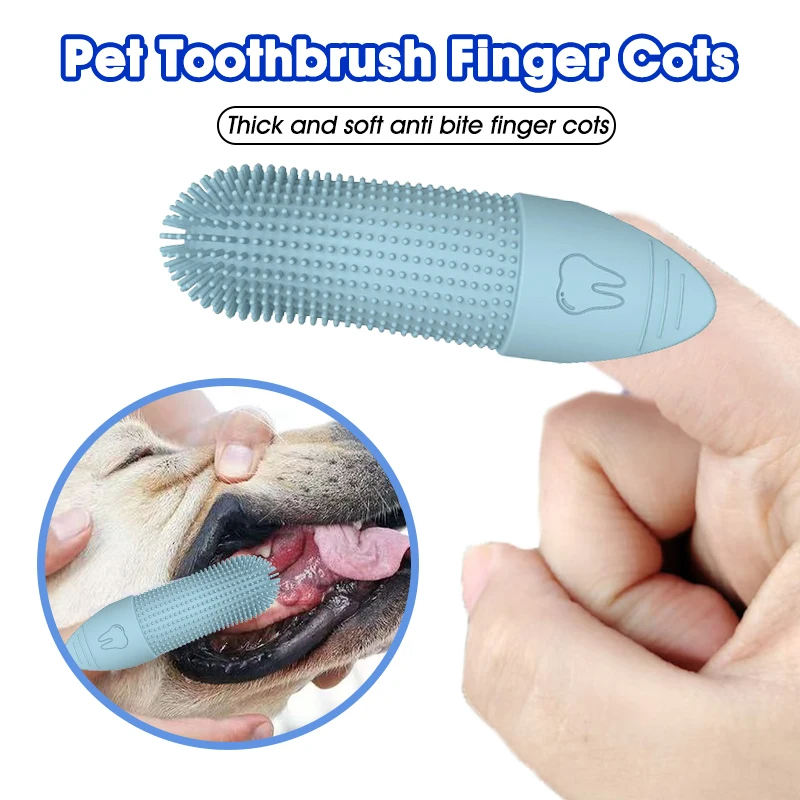 Food Grade Dog Cat Finger Toothbrush Set Soft Silicone 360° Teeth Cleaning Dental Care Kit for Pets - 1-5PCS