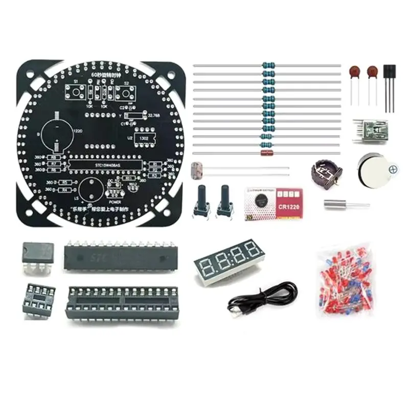 

AT82-Build-Your-Own Clock Kit For Educational Soldering Practice Featuring Light-Sensitive Display Rotating Stand