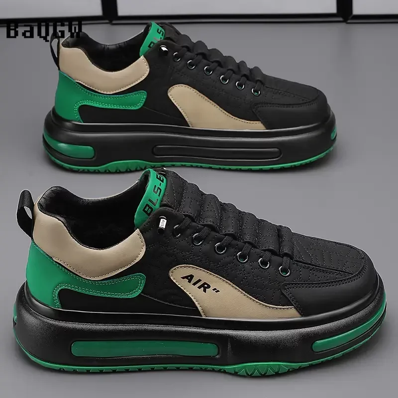 Chunky Sneakers Casual Men Spring Summer Board Shoes Fashion Leather Height Increased Flat Platform Sports Running Shoes