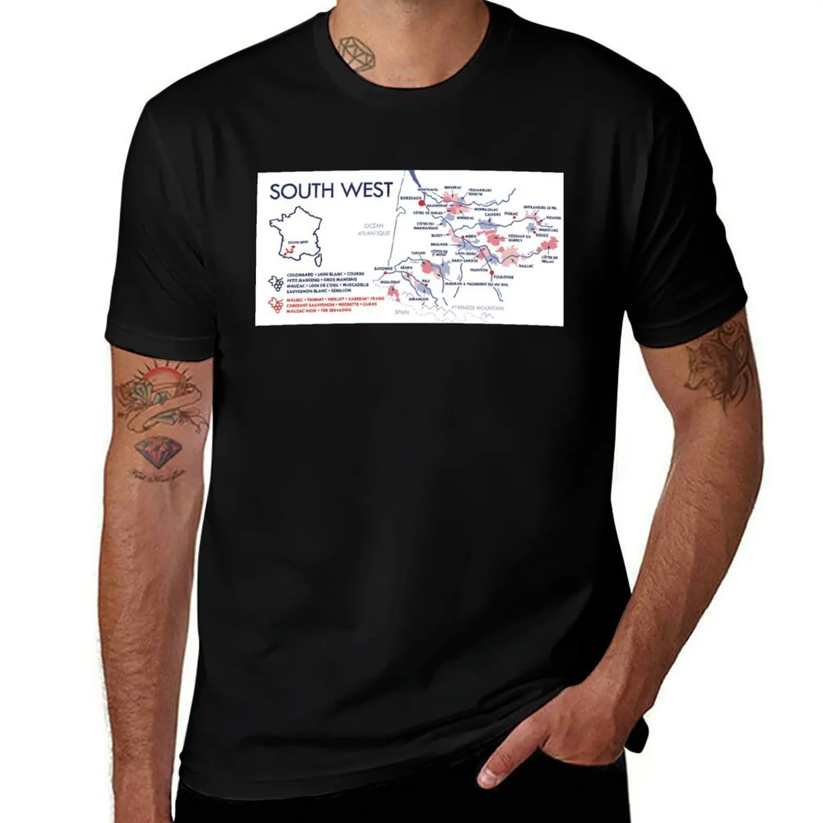 

Vineyard map of the South West of France T-Shirt graphic tee shirt luxury t-shirt custom shirt mens plain t shirts
