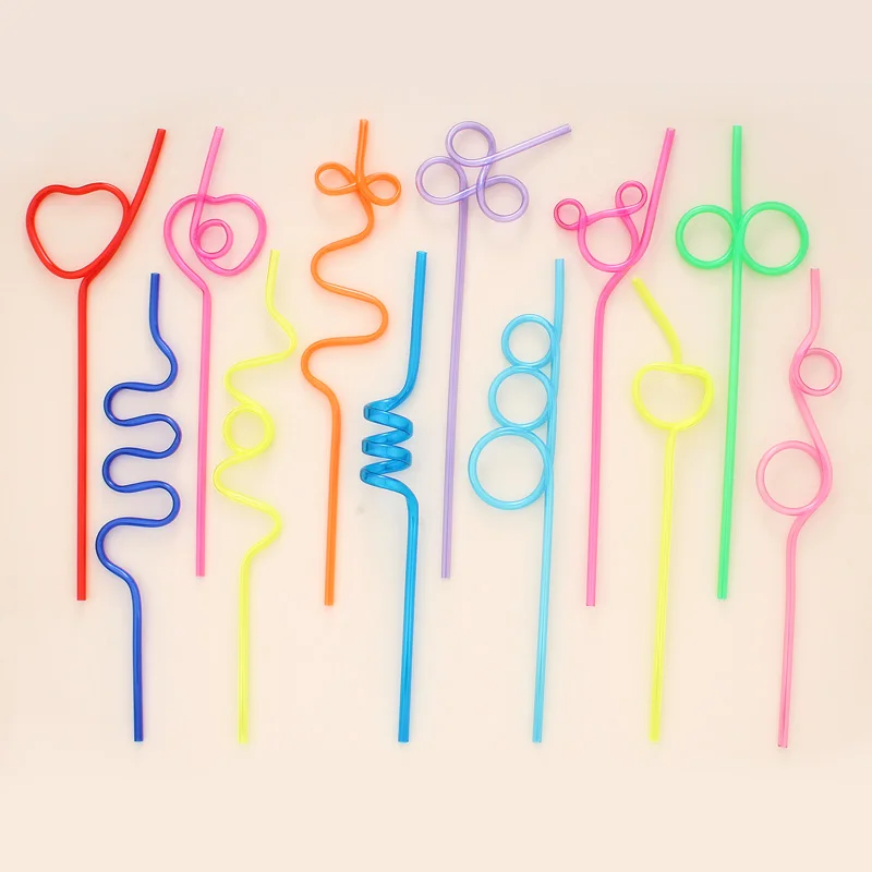 8/12pcs Cartoon Animal Mouse Gourd Shape Bent Love Straws Plastic Colourful Reusable Straws for Birthday Party, Wedding Decor