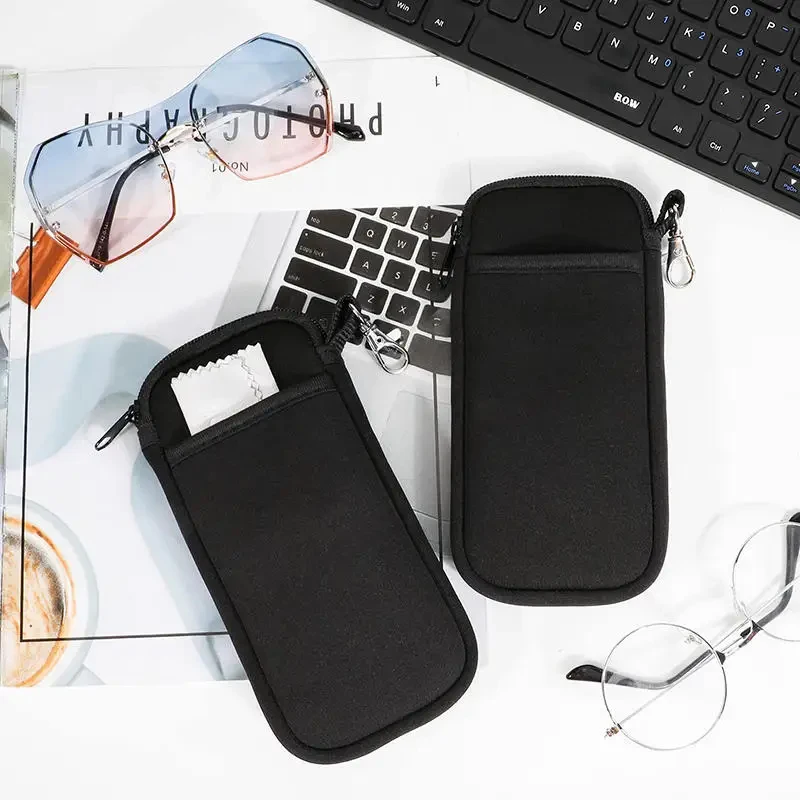 Portable Zippered Soft Eyeglass Case Sunglasses storage bag with hanging buckle Zipper glasses case Protective glasses storage c image 3
