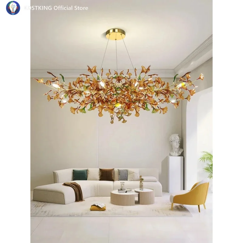 Living Room Chandelier Modern Minimalist and Magnificent Light Luxury Creative Ginkgo Leaf Designer Duplex Building Villa