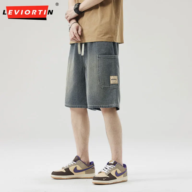 Men's 2025 Summer New Arrival Distressed Washed Denim Cargo Shorts, Loose Fit Straight Leg Mid-Length Casual Streetwear Vintage