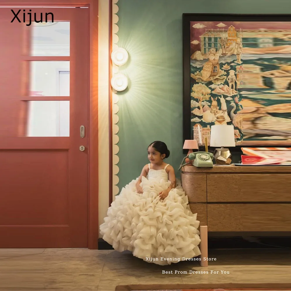 

Бежевые платья для девочек Xijun Princess с рюшами и драпировкой, бальные платья без рукавов в пол для детей, свадебные платья на заказ