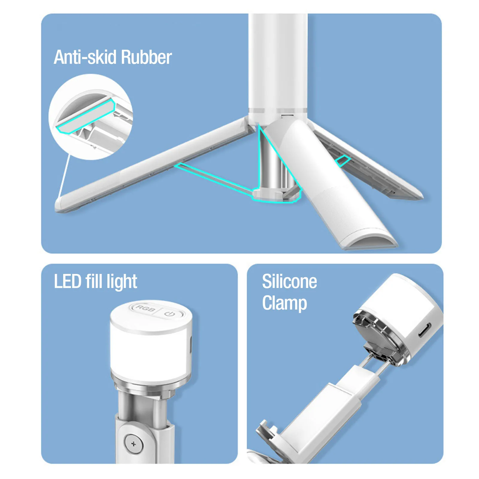 Штатив для селфи с Rgb-подсветкой, выдвижная лампа для Vlog, беспроводной штатив с Bluetooth и держателем для телефона для iPhone 14, 13, 12