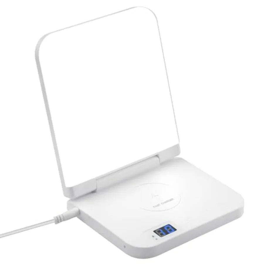 Light Therapy Lamp with Wireless Phone Charger Pad, 2 in 1, 10, 000 Lux Bright White UV-Free LED, Anti-Glare, 5 Adjustable Brig