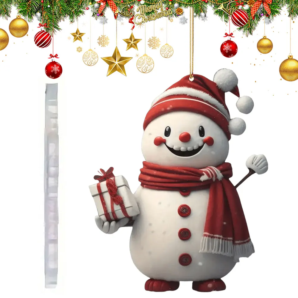 Snowman Christmas Tree Pendant Acrylic Xmas Tree Decoration with Lanyard Cute Hanging Ornaments Decorative for Window Fireplace