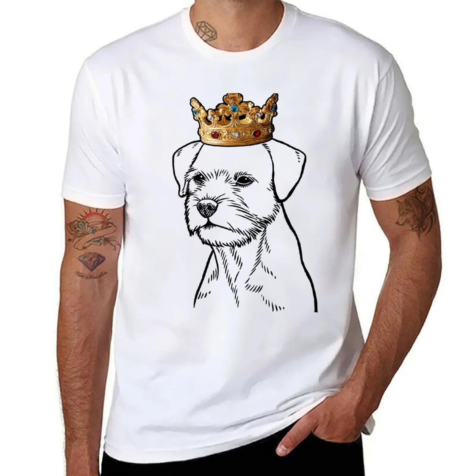 

cotton t quality high shirt Wearing Terrier shirts humor t Dog funny Border man Crown dark T-Shirt