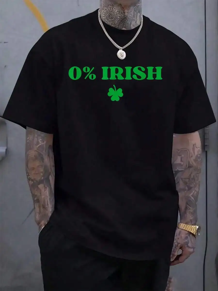 100% Cotton 0% Irish Shamrock Y2k Funny St Patricks Day White T-Shirt Men's Black Vacation Crew Neck Short Sleeve Holiday T-Shir