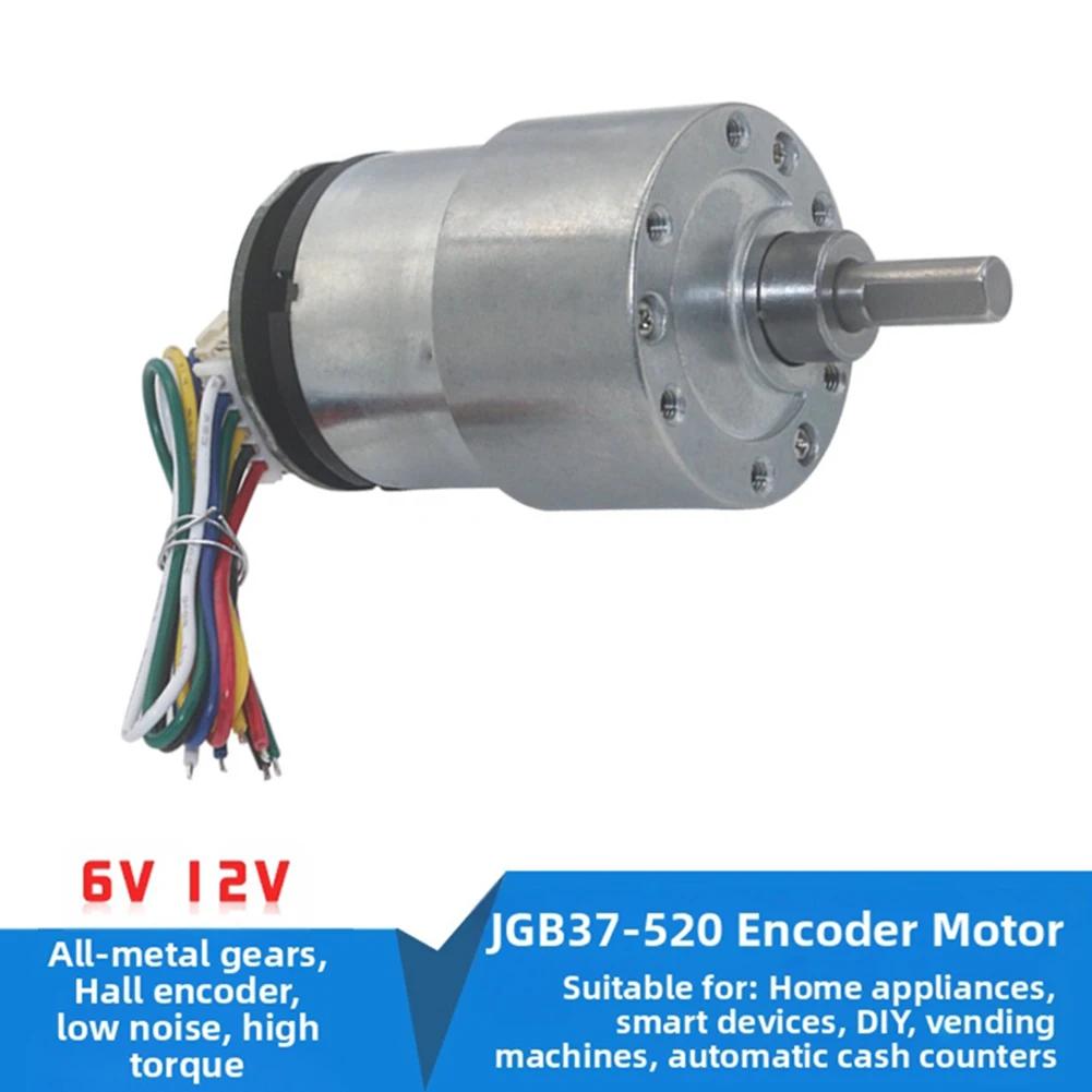 1pc High-Torque JGB37-520 DC Gear Motor With Encoder 6V12V24V Adjustable Speed Direction Gear Reduction Motor