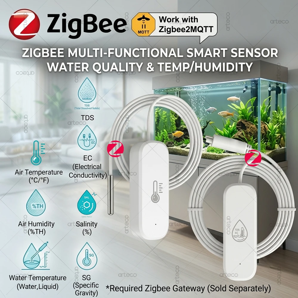Image of Zigbee Wasserqualitätstester mit Temperaturfühler, Lufttemperatur, Luftfeuchtigkeit, TDS, EC, Salzgehalt, SG-Messgerät 3/6/7 in 1 für Z2M Home Assistant