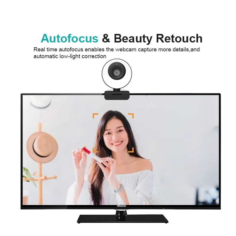 1080P Auto Focal 60Fps Live Streaming Fill Light USB Webcam For PC Laptop Web Cam for Online Study Conference Video Recording