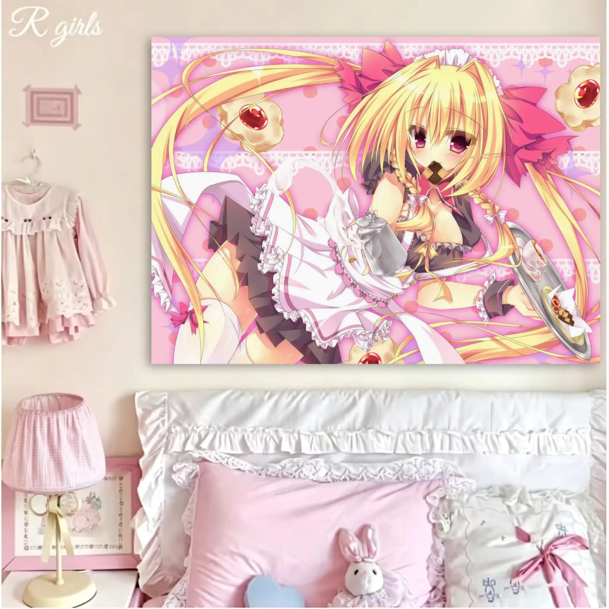 Pink Blue Sweet Cool Double Male Leader Han Man Anime Tapestry, Cute Wall Hanging for Girls Room Dorm Bedroom Decor Gift