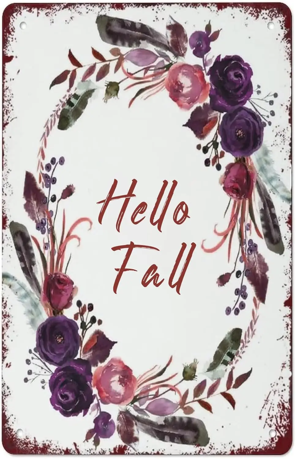 Hello Fall Tin Sign Welcome Autumn Art Vintage Metal Signs Metal Tin Sign Vintage Wall Decor Tin Sign Funny Wall Decor for Home