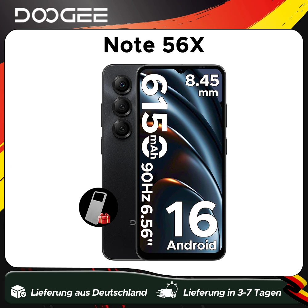 Global Version DOOGEE Note56 X Smartphone 24GB RAM(3GB + 21GB) 64GB ROM 6.56 ''Screen 6150mAh Battery Android 16 Mobile Phone